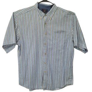 Vintage Coliseum World Explorer Shirt Size XXL Blue Stripe Short Sleeve Button